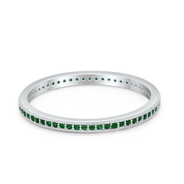 Full Eternity Stackable Band Rings Simulated Green Emerald CZ 925 Sterling Silver